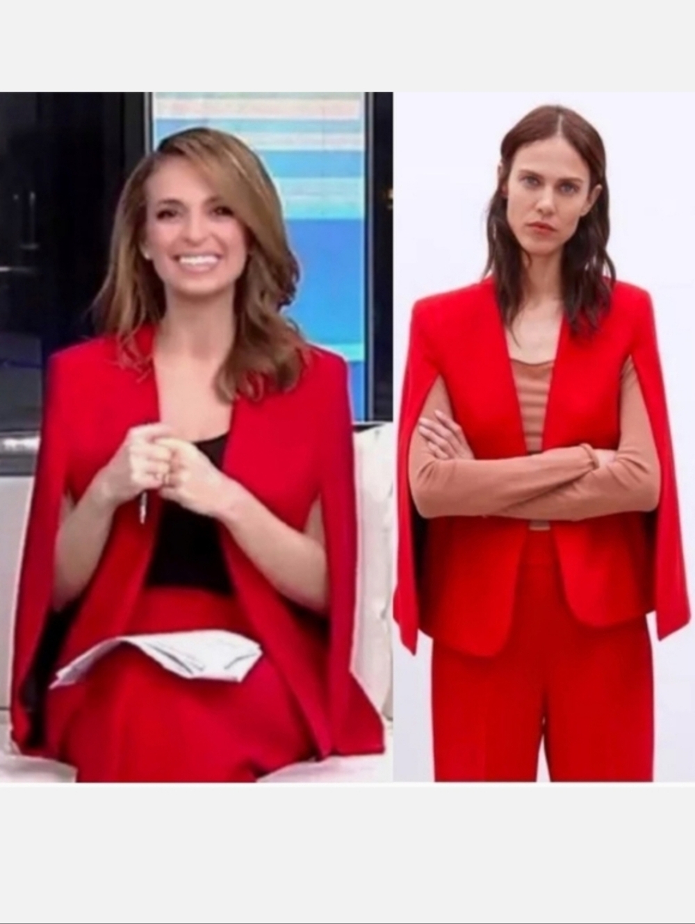ZARA CAPE BLAZER JACKET RED SIZE XS - Picture 8 of 16